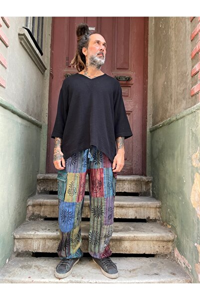 Bohoyasam Unisex Nepal Patchwork Etnik Pamuk Pantolon – Renkli, Bol Paça, Las...