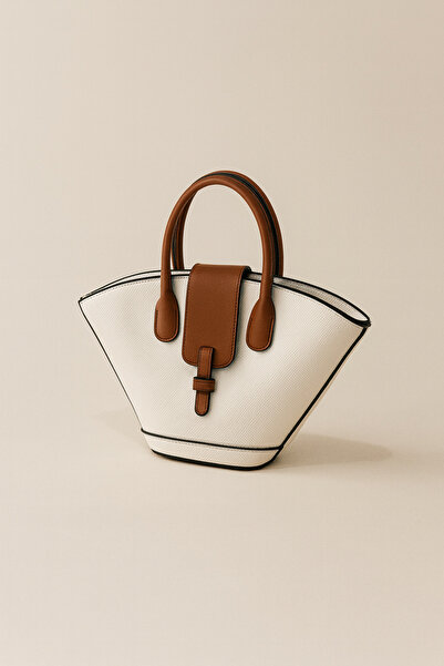 Nova Women's Geometric Design White-Tan Combination Bag