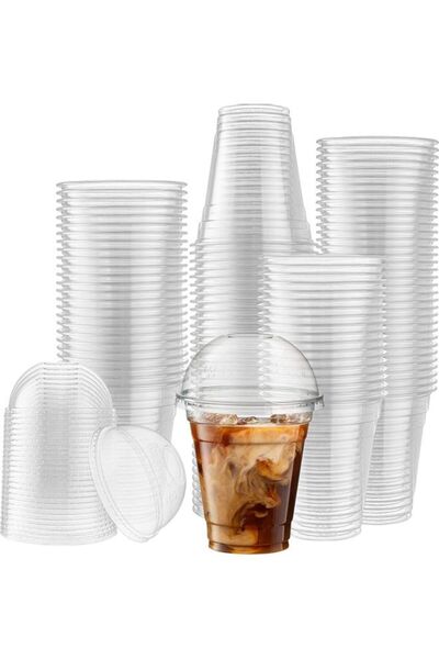 Raffine 100-Piece Disposable Plastic Cup with Dome Lid Clear