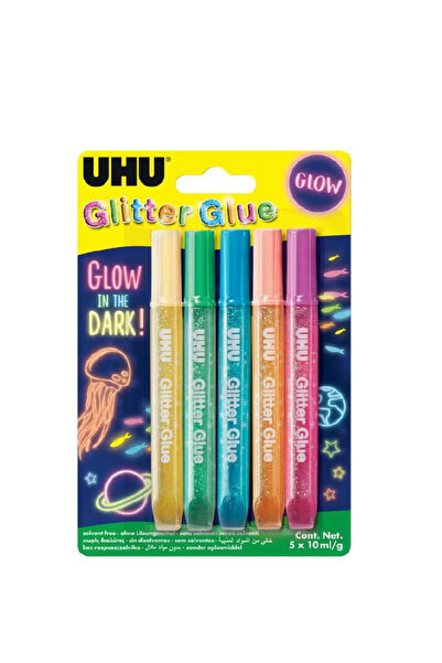 Uhu غراء لامع متوهج، 5 ألوان متنوعة - لاصق حرفي لامع وخفيف الوزن