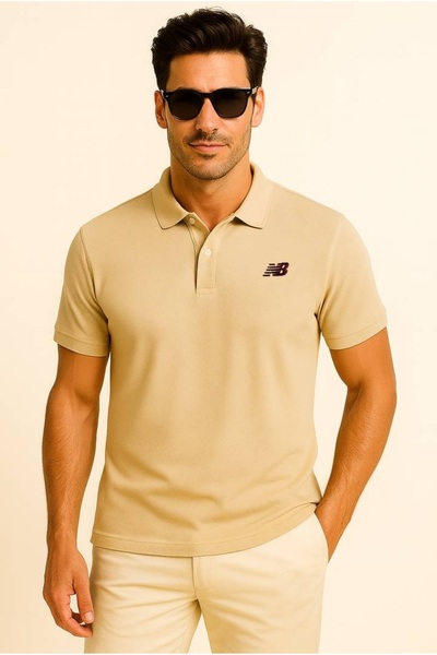 New Balance Lifestyle Cool Beige Men's Polo Neck Pique T-Shirt