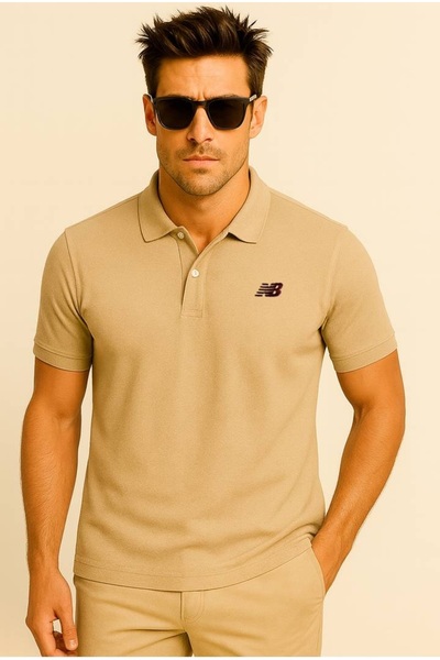 New Balance Mnt3415 Beige Men's Pique Polo Neck T-Shirt