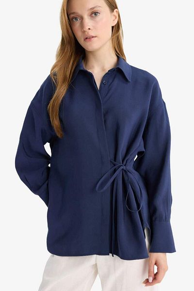 DeFacto New Season Relax Fit Modal Front Tie Long Sleeve Shirt Tunic