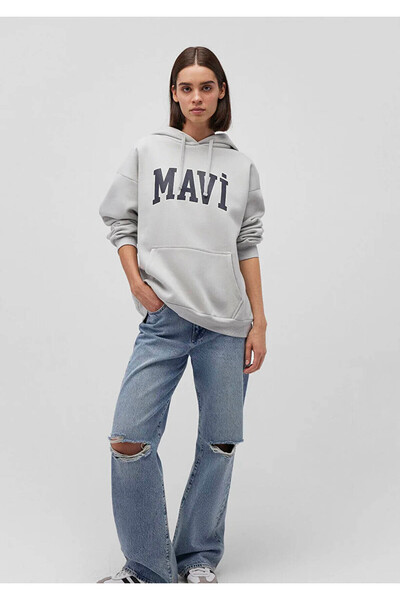 Mavi Logo Printed Hooded Gray Women's Sweatshirt M1600361-34322