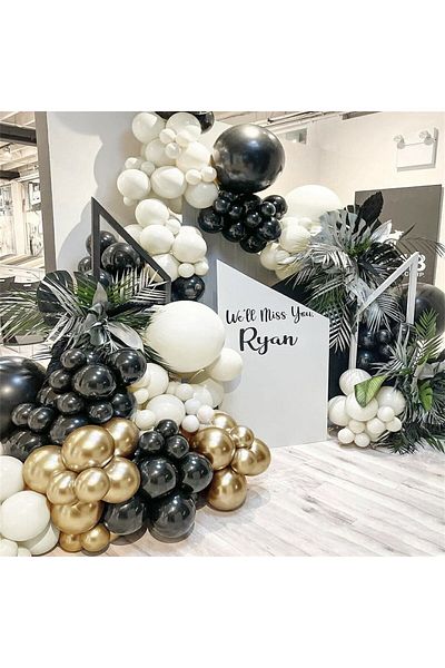 OEMN Set of 163 Latex Party Balloons, Elegant Party Decoration Black Gold White