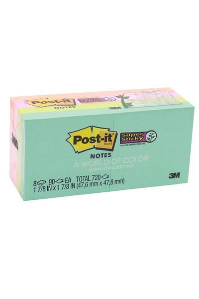 Post-it Super Sticky Trendy Self-Stick Notes Miami – 1 7/8" x 1 7/8", 720 Sheets