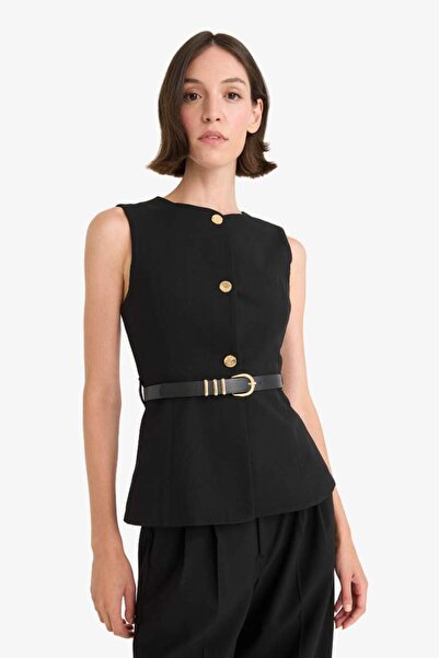 DeFacto Fitted Bisiklet Yaka Kemer Detaylı Yelek F7293AX25AU