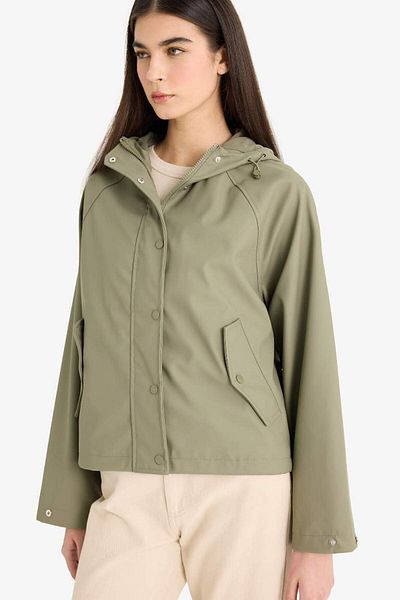 DeFacto New Season Regular Fit Hooded Faux Leather Raincoat