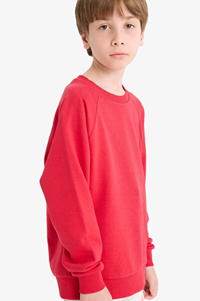 DeFacto Bisiklet Yaka Basic Düz Okul Kırmızı Erkek Çocuk Sweatshirt E8415A8/R...