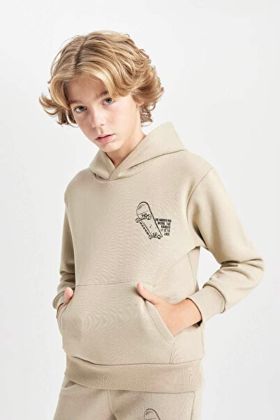 DeFacto Erkek Çocuk Yazı Baskılı Cepli Kapüşonlu Okul Sweatshirt C7560A824AU