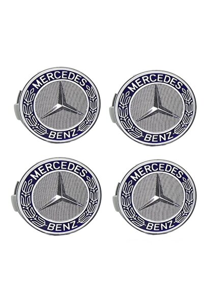 MERCEDES Set 4 Wheel Covers 75mm for Alloy Rims, Blue + LED Auto Bulb W5W, Xstorm