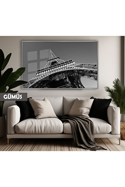 Harikabirev HARİKABİREV | MODEL TORNUL EIFFEL CULOARE ALB&NEGRU | TABLO DE STICLA TEMPLATA CU CADRU ORIZONTAL