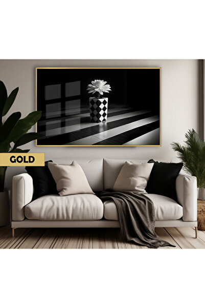 Harikabirev HARİKABİREV | MODEL DE FLORI CU MODEL DE DAME CULOARE ALB&NEGRU | TABLO DE STICLA TEMPLATA CU CADRU ORIZONTAL