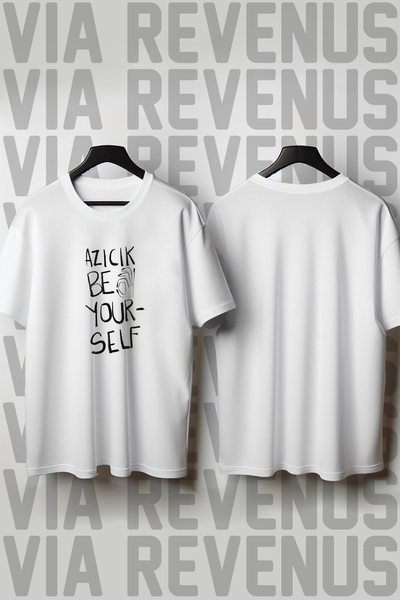 Vordevia Tricou unisex cu decolteu rotund, lărgit, 100% bumbac, imprimat Azıc...