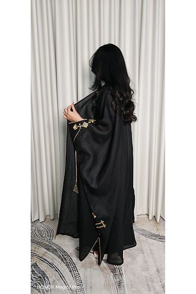 Elegance and beauty Abaya Bisht with elegant Indian linen embroidery