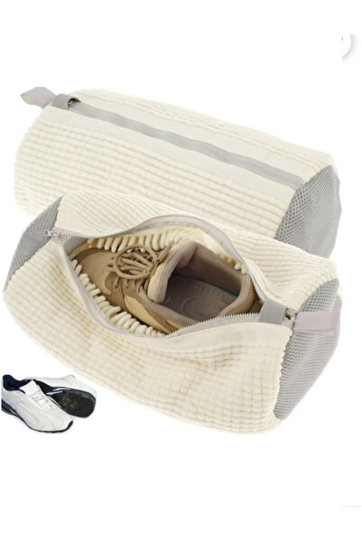 Single Shoe washing bag special pasta fabric zippered large size microfiber white color