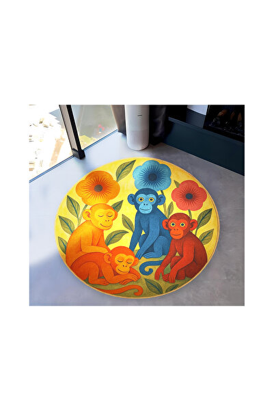 Rugs Modern Halı MOSSO Πολύχρωμα λουλούδια και μαϊμούδες με μοτίβο υφαντού σχ...