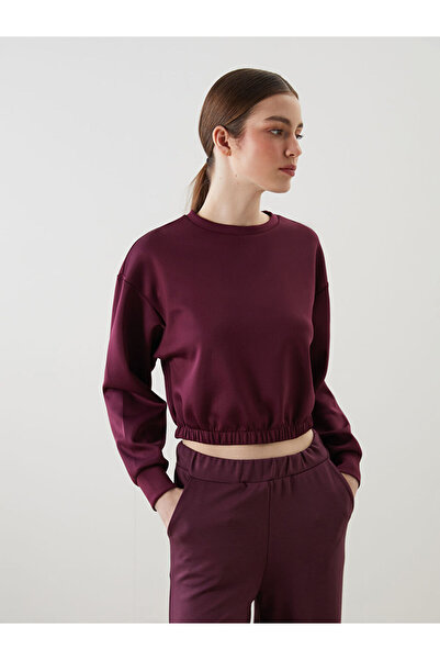 LC Waikiki Bordo guler rotund Crop pentru femei de la plus-store tricou