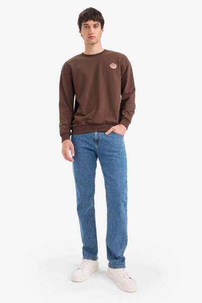 DeFacto New Season Boxy Fit Crew Neck Embroidered Sweatshirt