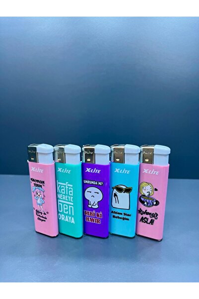 doğan hediyelik Karikatür Temalı 5 Farklı Renk ve Yazılı Doldurulabilir Gazlı 5 Adet Çakmak - Koleksiyon