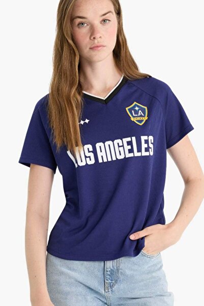 DeFacto MLS Regular Fit T-Shirt mit V-Ausschnitt und bedrucktem Jersey-Stoff, kurzärmelig, F8634AX25HS