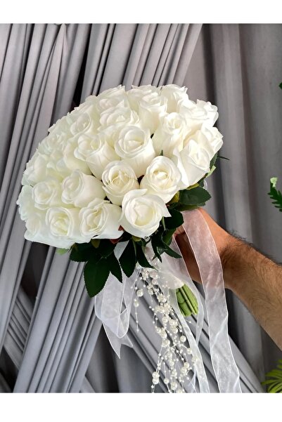 Merveparti incili gül Gelin Buketi Özel tasarim