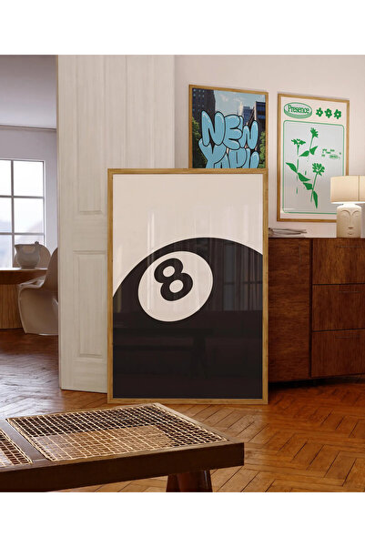 512 STORE Estetik Black Bilardo Topu "8" Duvar Dekor Ofis Ev Çerçevesiz Moder...