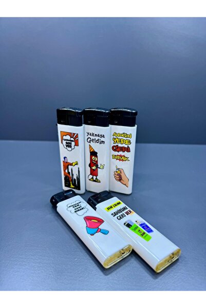 doğan hediyelik Karikatür Temalı 5 Farklı Renk ve Yazılı Doldurulabilir Gazlı 5 Adet Çakmak - Koleksiyon