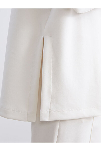 LC Waikiki Bej Dik Yaka Oversize Kadın Sweatshirt Tunik