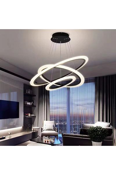 Nerfa Modern Tri-Color LED Chandelier - Contemporary Ring Design with Elegant Black Frame