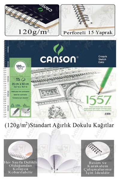 Artlantis Telli Eskiz Defteri Canson 1557 35x50 cm Spiralli 15 Yaprak 1 Adet ...