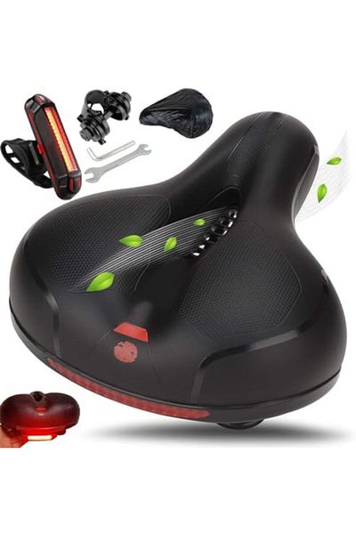 IQTENA Wide and Comfortable Bike Seat with Memory Foam Cushion and LED Lights