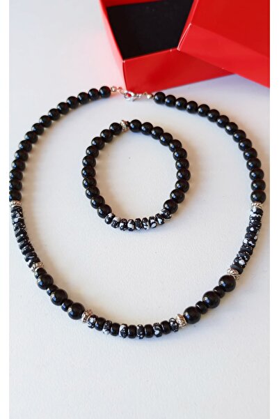 shop Night Power Men's Natural Stone Jewelry Set – Matte Moire Disc Hematite & Black Onyx Necklace Bracelet