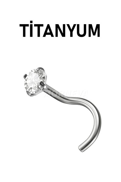 MORNEVA Titanyum | Kristal Daire Taşlı Minimal Spiral Kancalı Burun Piercingi Hızma (1Adet)