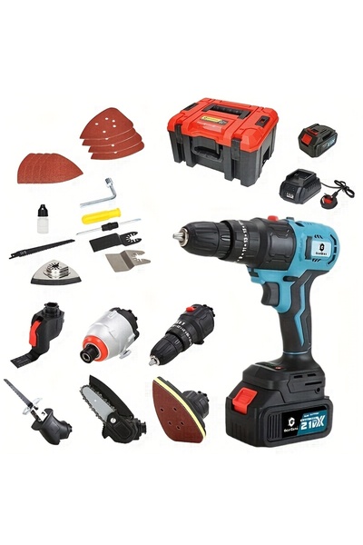 GearZone All-in-one Power Tool Cordless Combo Kit, Brushless with 21V 4.0 Ah Battery for Homes DIY-Blue