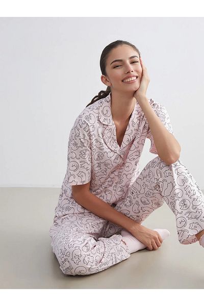 LC Waikiki Lcw Dreampink Shirt Collar Printed Women's Pajamas Set