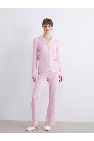 LC Waikiki طقم بيجامة نسائي من LCW DREAMPink Collar مطبوع