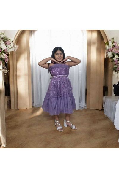 Ahsenimbebe Tulle Sequin Embroidered Short Dress 5-10 Years