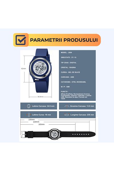 AZ PRODUCTS Dark Blue Children's Digital Watch, Water Resistant, With Stopwatch, Alarm and Calendar Functions