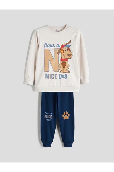 LC Waikiki Lcw Printed Boy's Sweatshirt and Sweatpants 2-Piece Set (W5)