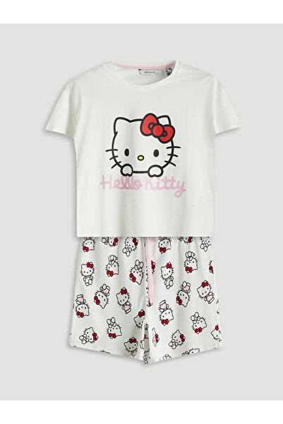 LC Waikiki Γυναικείο σετ πιτζάμες με σορτς LCW YoungEkru Hello Kitty με τύπωμα