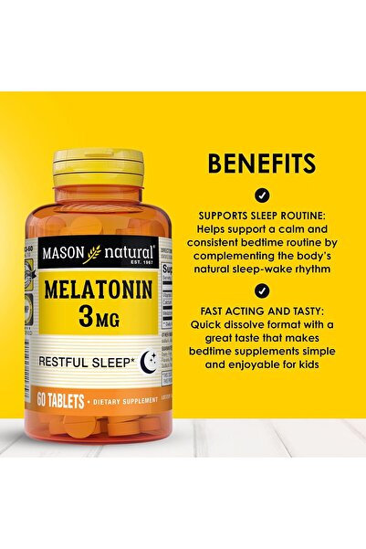 Mason Natural Melatonin 3 mg with B6 & Calcium, 60 Quick Dissolve Tablets