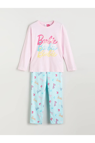 LC Waikiki طقم بيجامات LCW KidsPink Crew Neck مطبوع عليه باربي للفتيات
