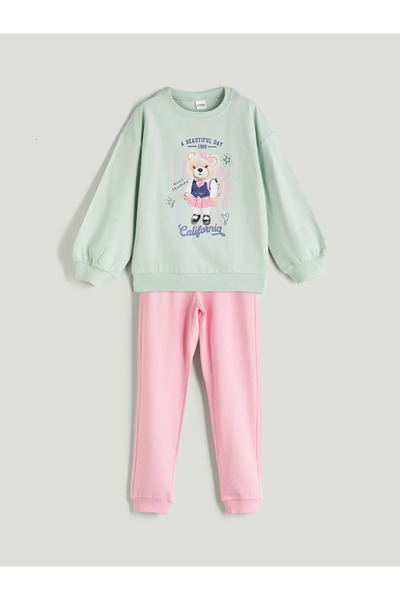 LC Waikiki Lcw Kidsgreen Crew Neck California Printed Girls Pajama Set