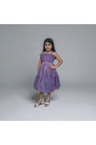 Ahsenimbebe Tulle Sequin Embroidered Short Dress 5-10 Years