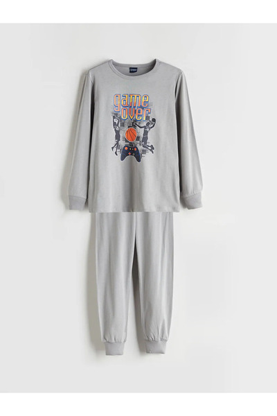 LC Waikiki Lcw ecogray crew neck Printed boy's pajama set