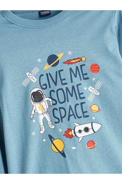 LC Waikiki LCW ECOIndigo Bisiklet Yaka Baskılı Erkek Çocuk Pijama Takımı