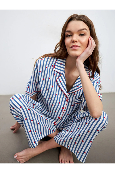 LC Waikiki Lcw Dreamindigo Shirt Collar Pattern Women's Pajamas Set