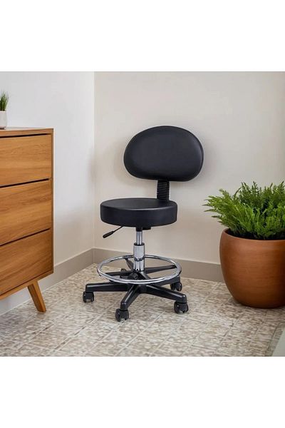Mariani Professional Black Swivel Stool With Backrest & Footrest