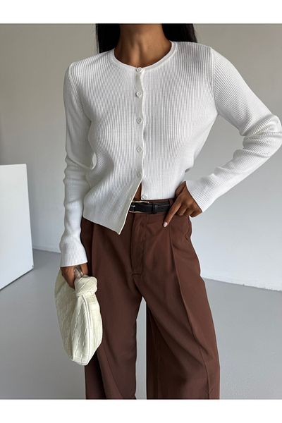 Gülçin Coşkun Buttoned Long Sleeve Basic Women's Knitwear Cardigan